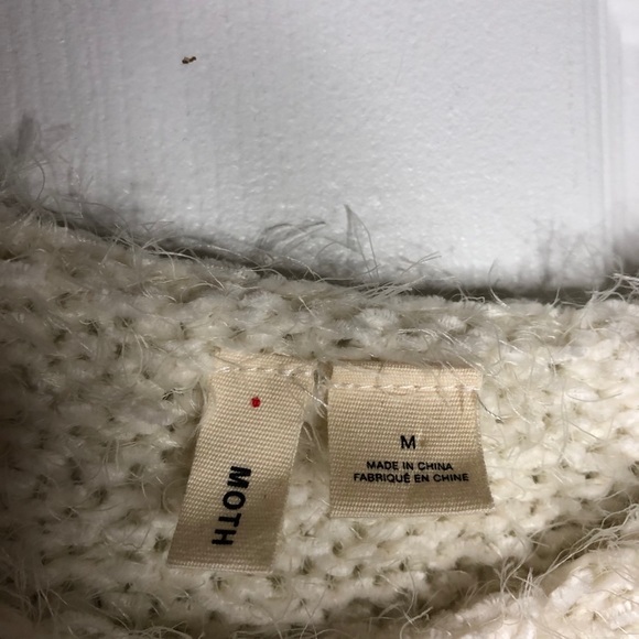 Anthropologie MOTH Knit Chunky Striped Fringe Crewneck Sweater Poncho Medium - Picture 4 of 7